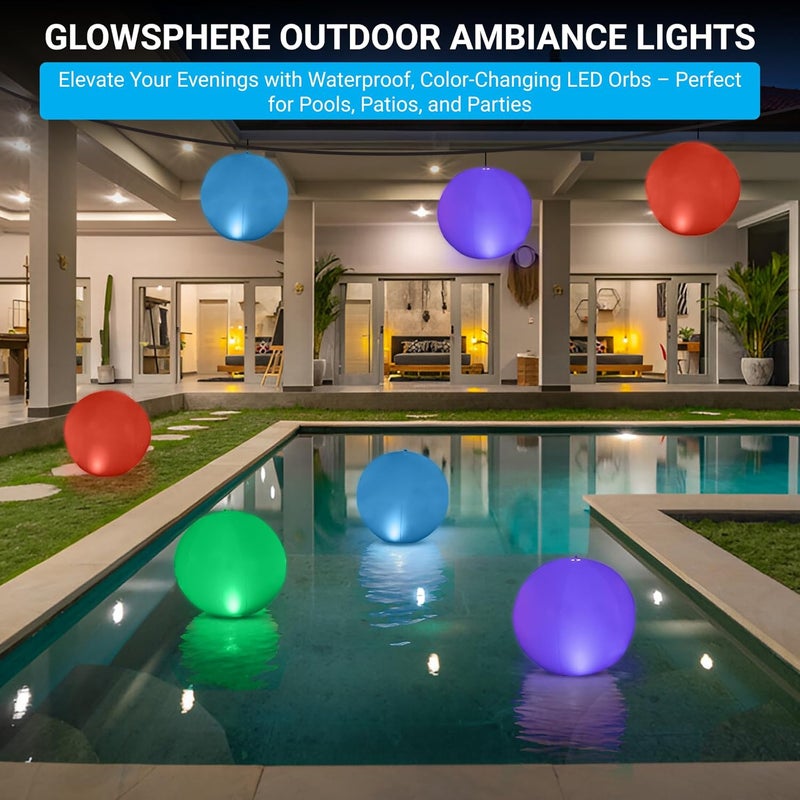 NAYUNA 4 Pack - Solar LED Floating Pool Lights - 14-Inch Inflatable Waterproof Decorative Balls with 16 Color-Changing Glow, Durable and Eco-Friendly for Pools, Patios, Gardens and Events - Image 3